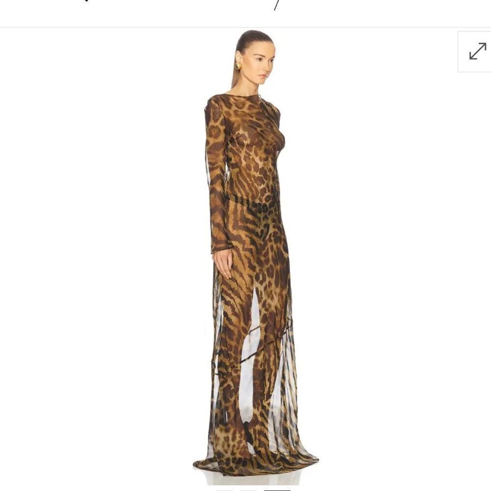 RETROFETE Vienna Dress Animal Print Sheer silk maxi gown lace up FWRD Revolve M - Picture 2 of 14